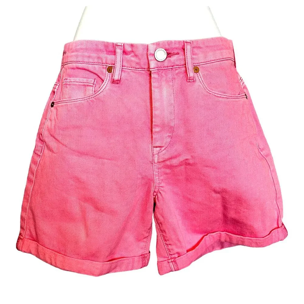 BlankNYC Pink Over Dye Denim Short Size 24 Mom Cuffed Wide Leg Baggy $78 NEW